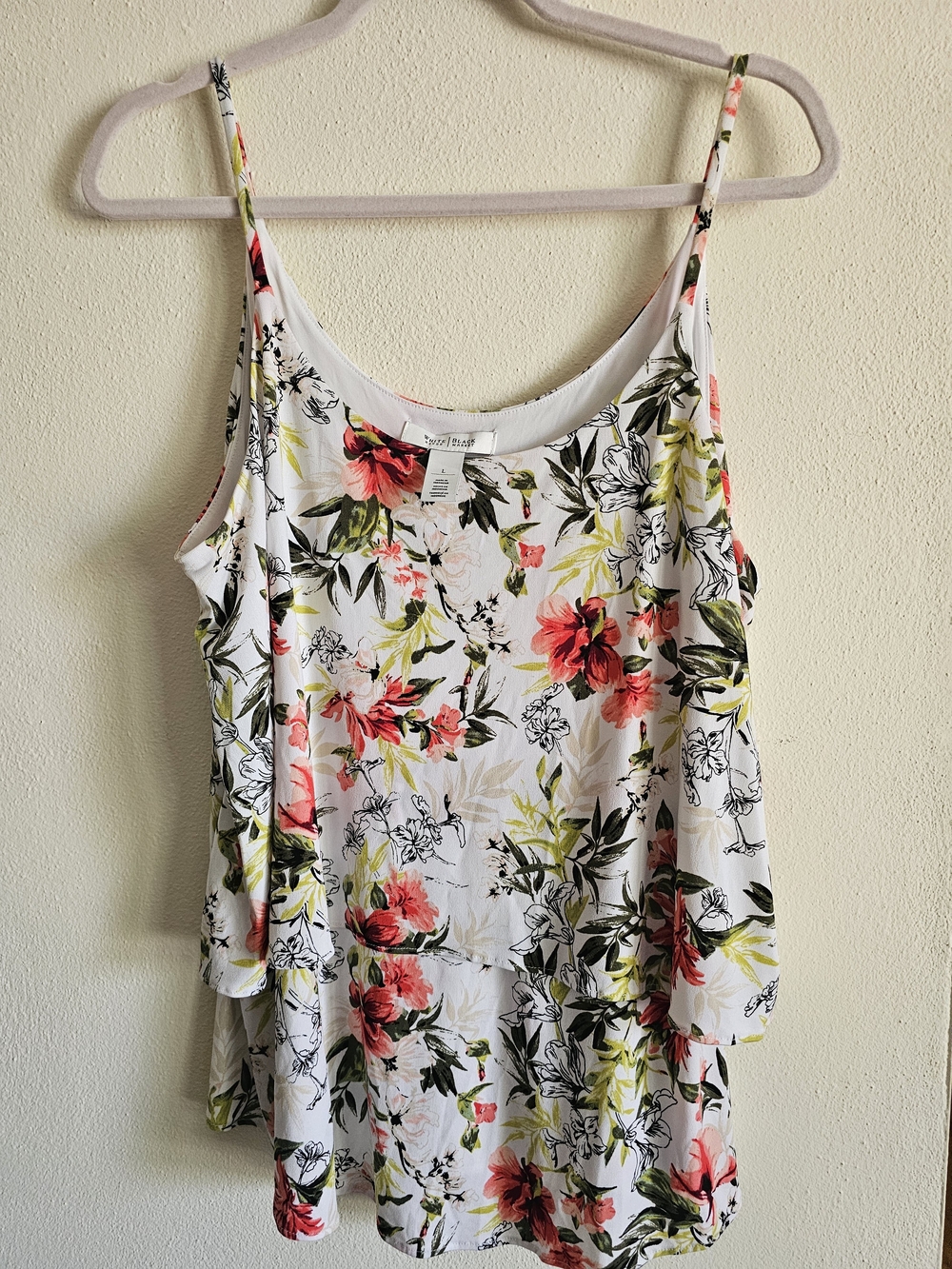 White House Black Market -White Floral Tank Top - Coral, Black & Green